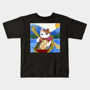 Ukiyo-e cat in canoe Kids T-Shirt